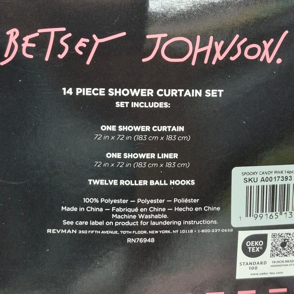 Betsey Johnson Spooky Candy Pink 14pc Shower Curtain Set Halloween Hooks Liner
